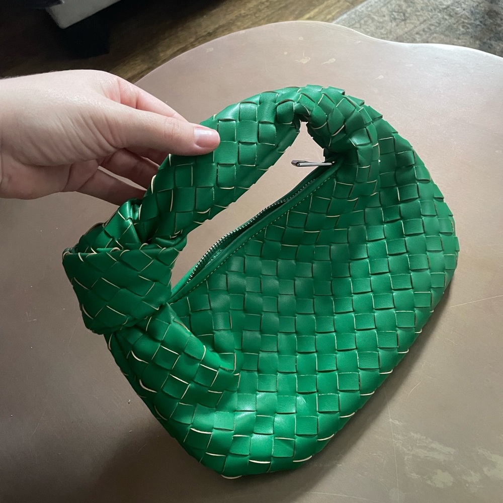 NEW woven green bag - never used, amazing soft leather like material